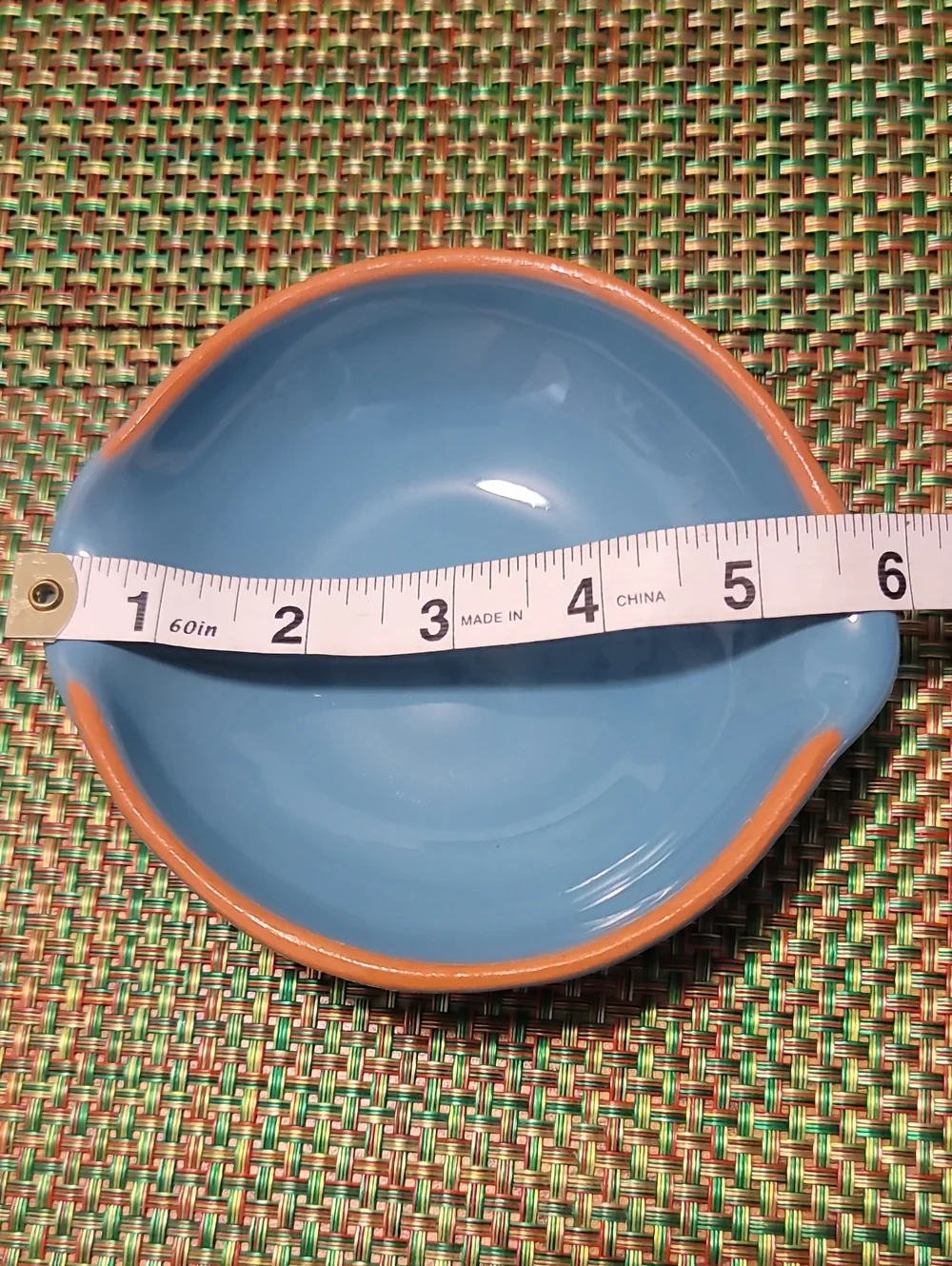 Pier 1 Blue Ceramic Dishes with Orange Rim - Set of 4